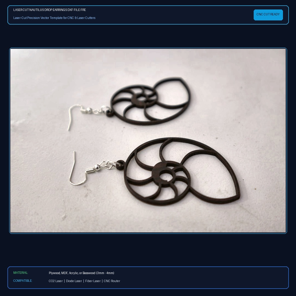 Laser Cut Nautilus Drop Earrings DXF File Free Download View 2