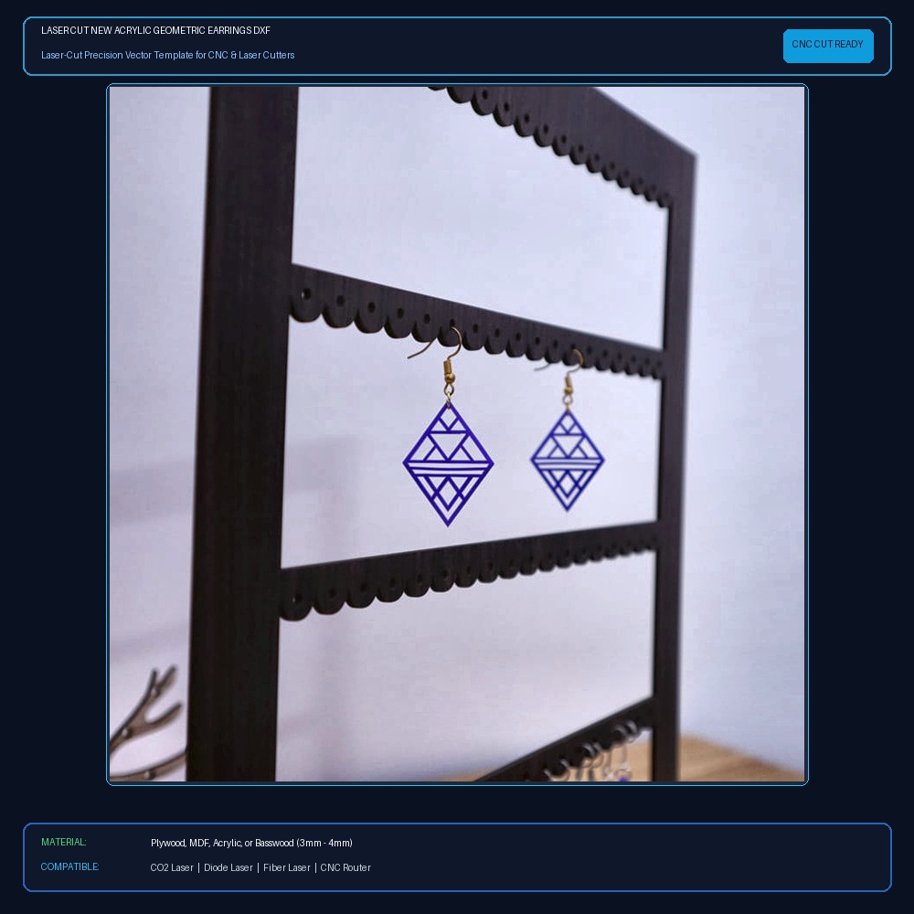 Laser Cut New Acrylic Geometric Earrings DXF File Free Download View 2