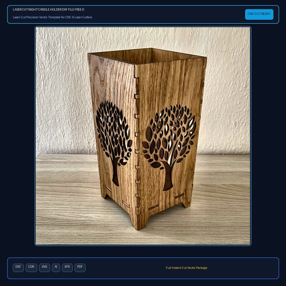 Laser Cut Night Candle Holder DXF File Free Download