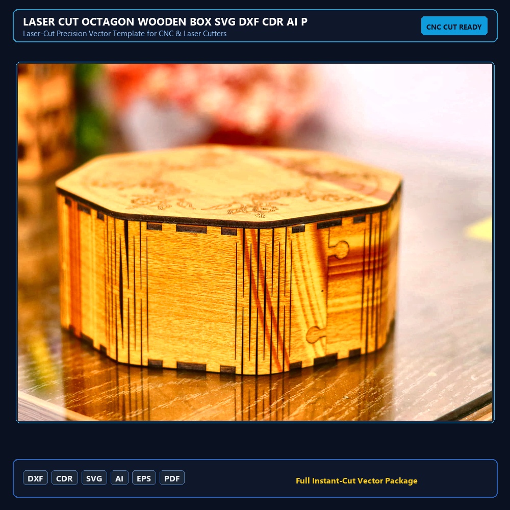 Laser Cut Octagon Wooden Box SVG DXF CDR AI PDF Free Download