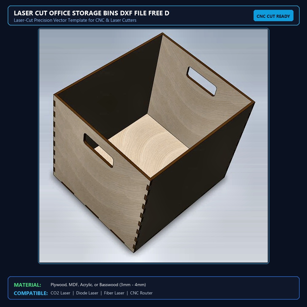 Laser Cut Office Storage Bins DXF File Free Download View 2