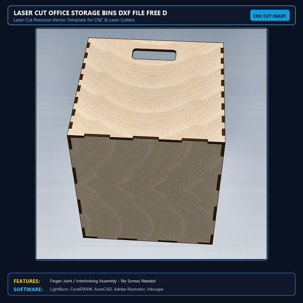 Laser Cut Office Storage Bins DXF File Free Download View 3