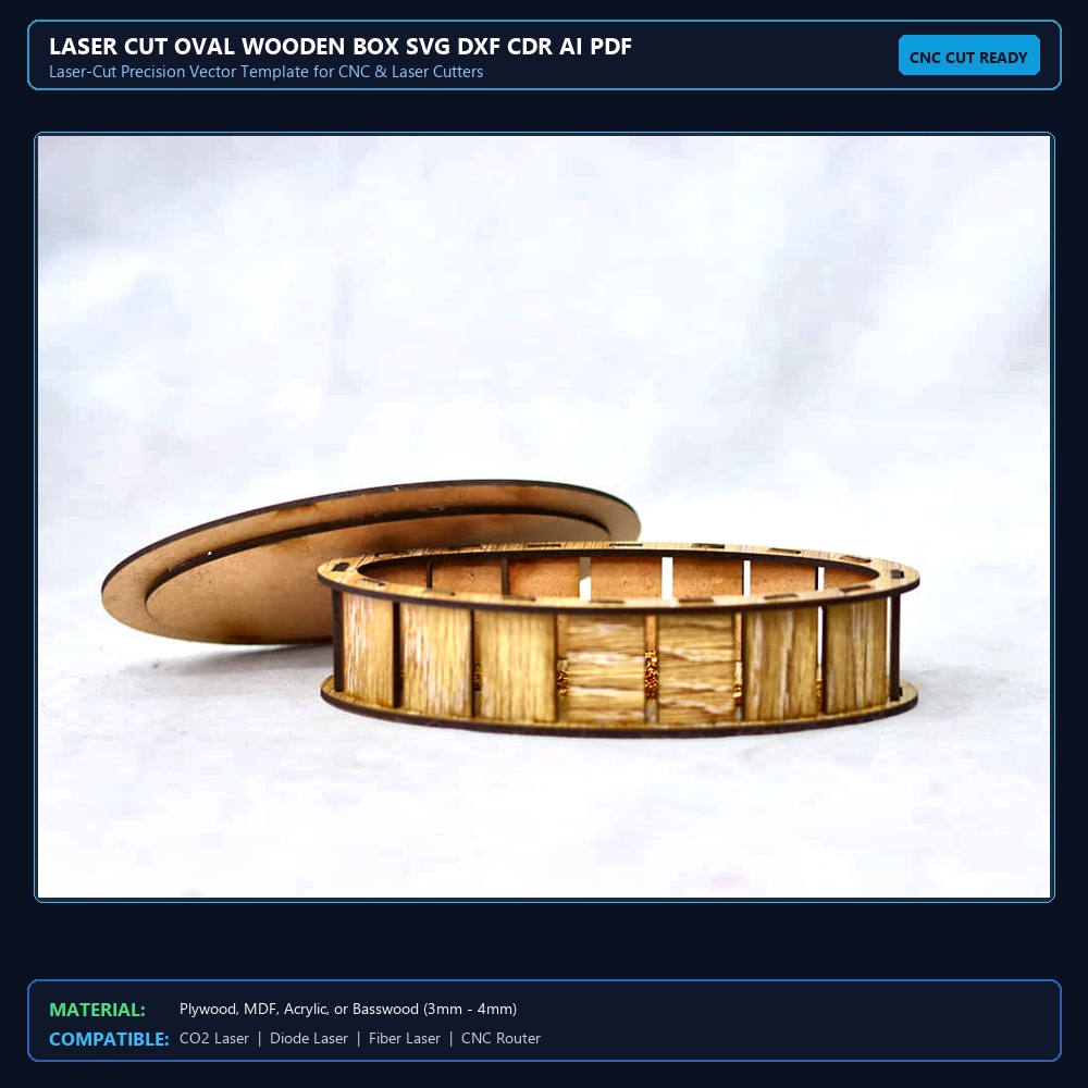 Laser Cut Oval Wooden Box SVG DXF CDR AI PDF Free Download View 2
