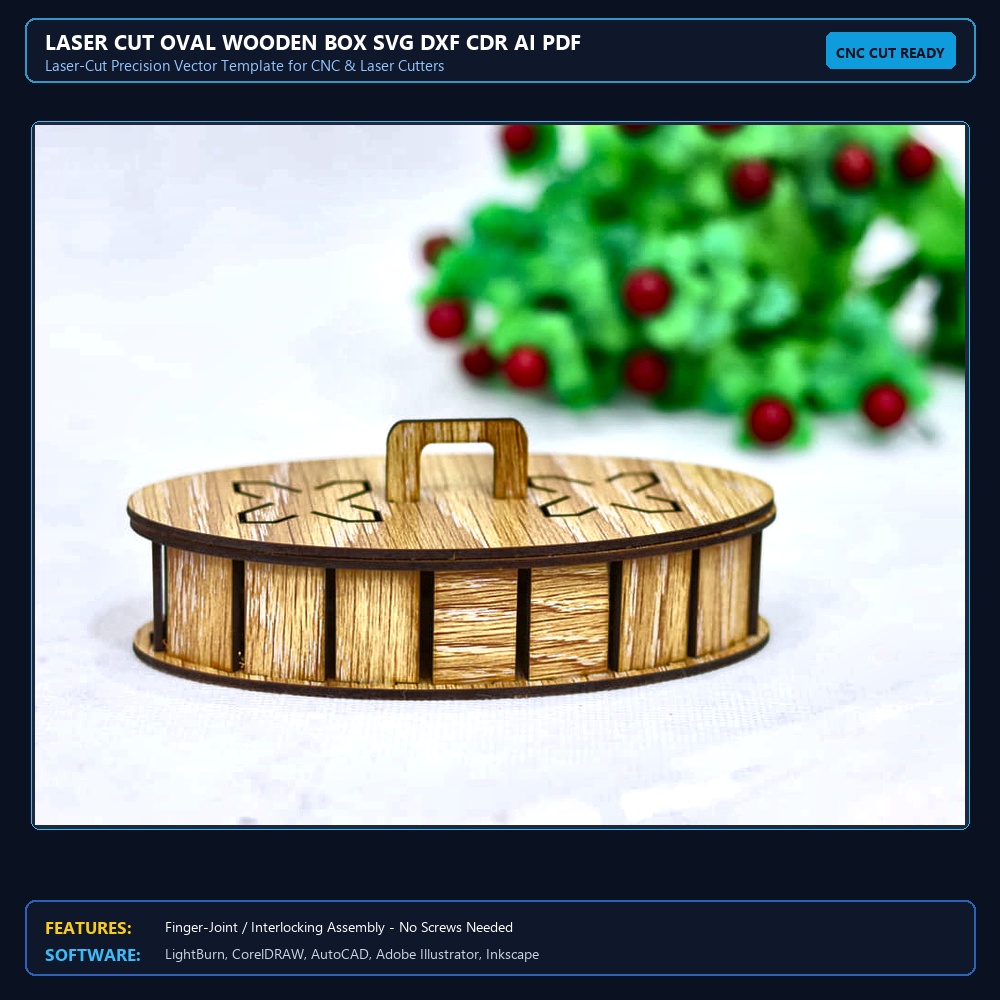 Laser Cut Oval Wooden Box SVG DXF CDR AI PDF Free Download View 4