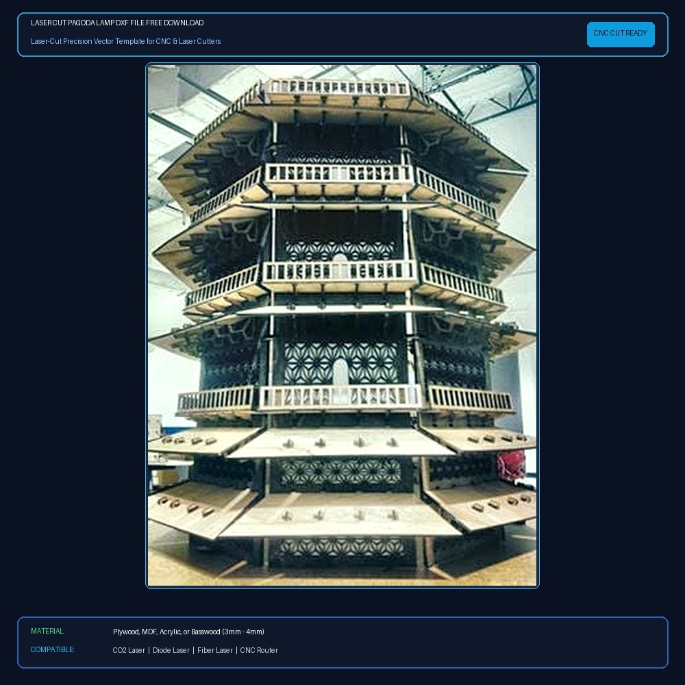 Laser Cut Pagoda Lamp DXF File Free Download View 2