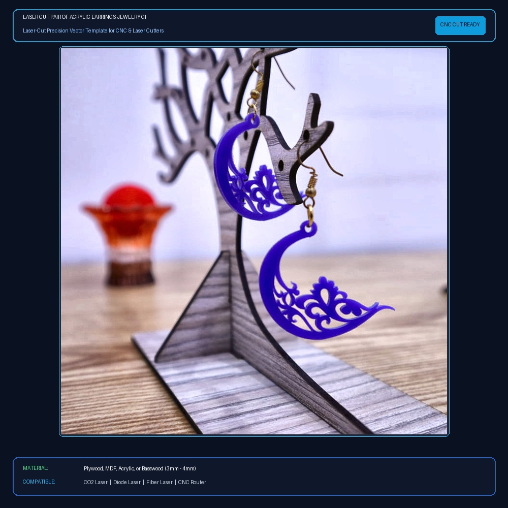 Laser Cut Pair Of Acrylic Earrings Jewelry Gift DXF File Free Download View 2
