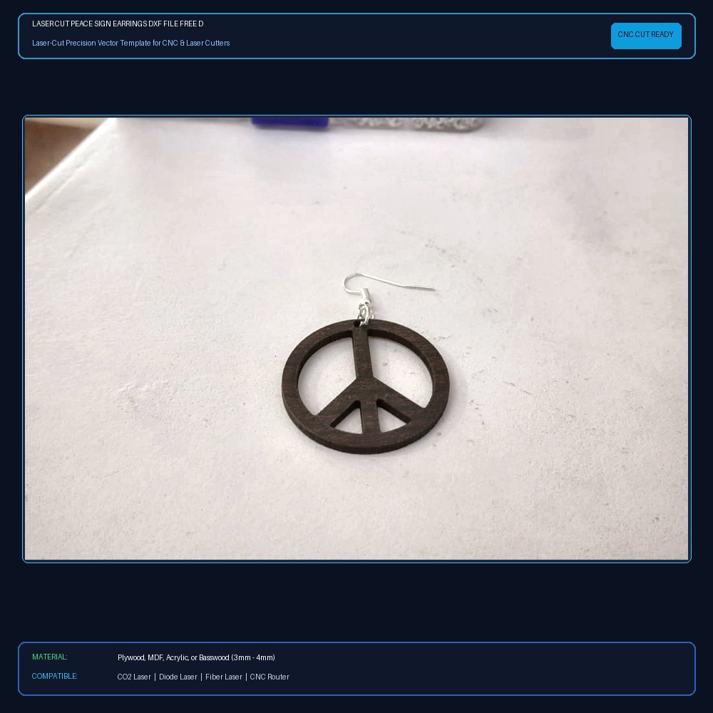 Laser Cut Peace Sign Earrings DXF File Free Download View 2