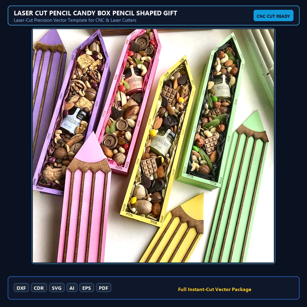 Laser Cut Pencil Candy Box Pencil Shaped Gift Box DXF File Free Download