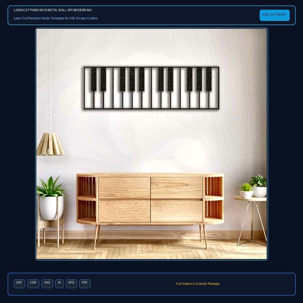 Laser Cut Piano Keys Metal Wall Art Modern Music Studio Decor
