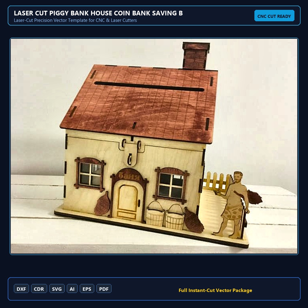 Laser Cut Piggy Bank House Coin Bank Saving Box