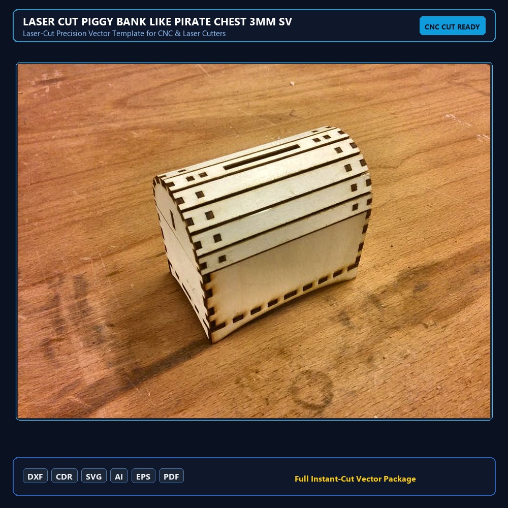 Laser Cut Piggy Bank like Pirate Chest 3mm