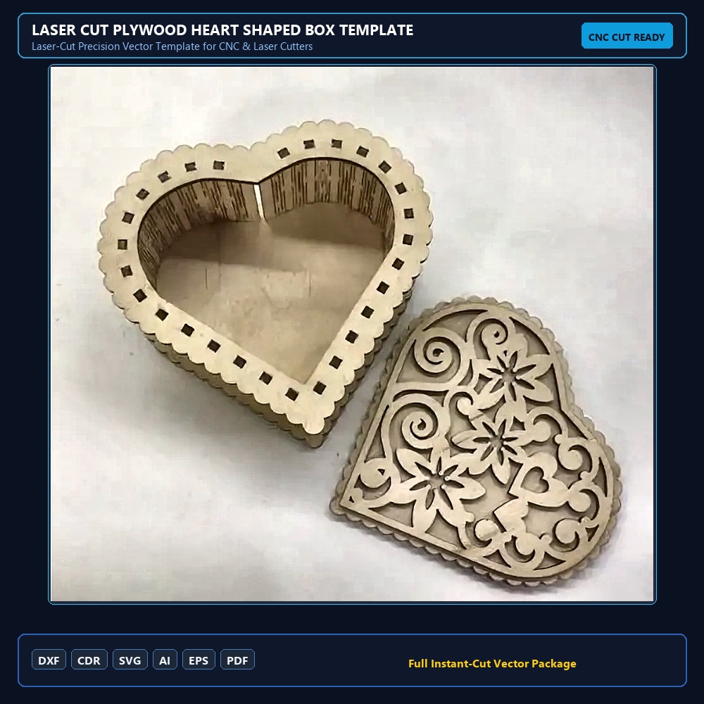 Laser Cut Plywood Heart Shaped Box Template