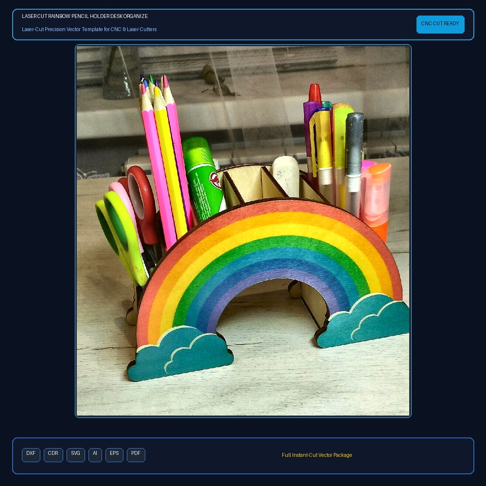Laser Cut Rainbow Pencil Holder Desk Organizer