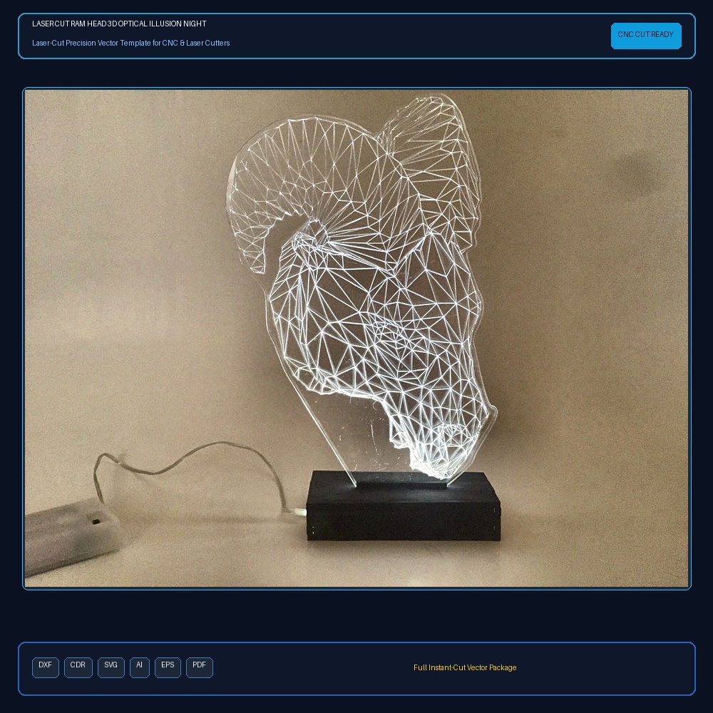 Laser Cut Ram Head 3D Optical Illusion Night Lamp
