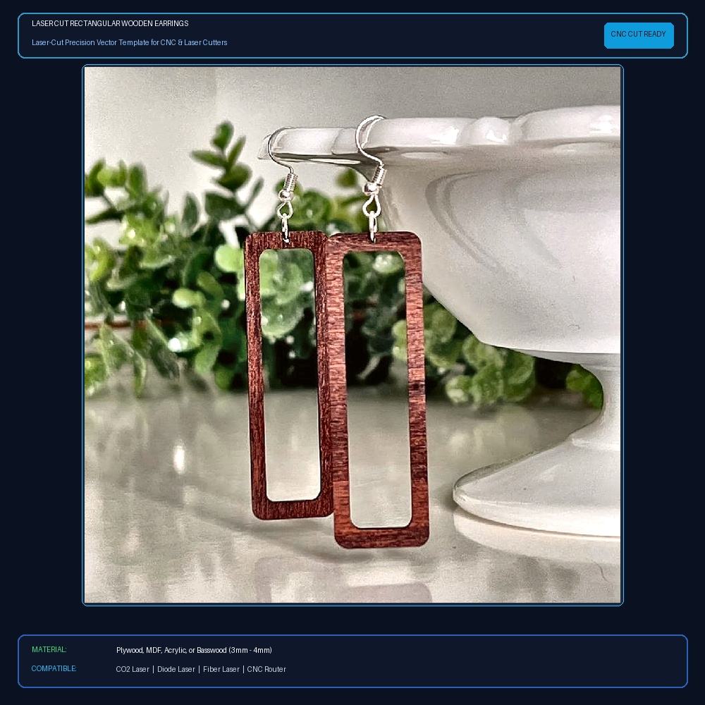 Laser Cut Rectangular Wooden Earrings View 2
