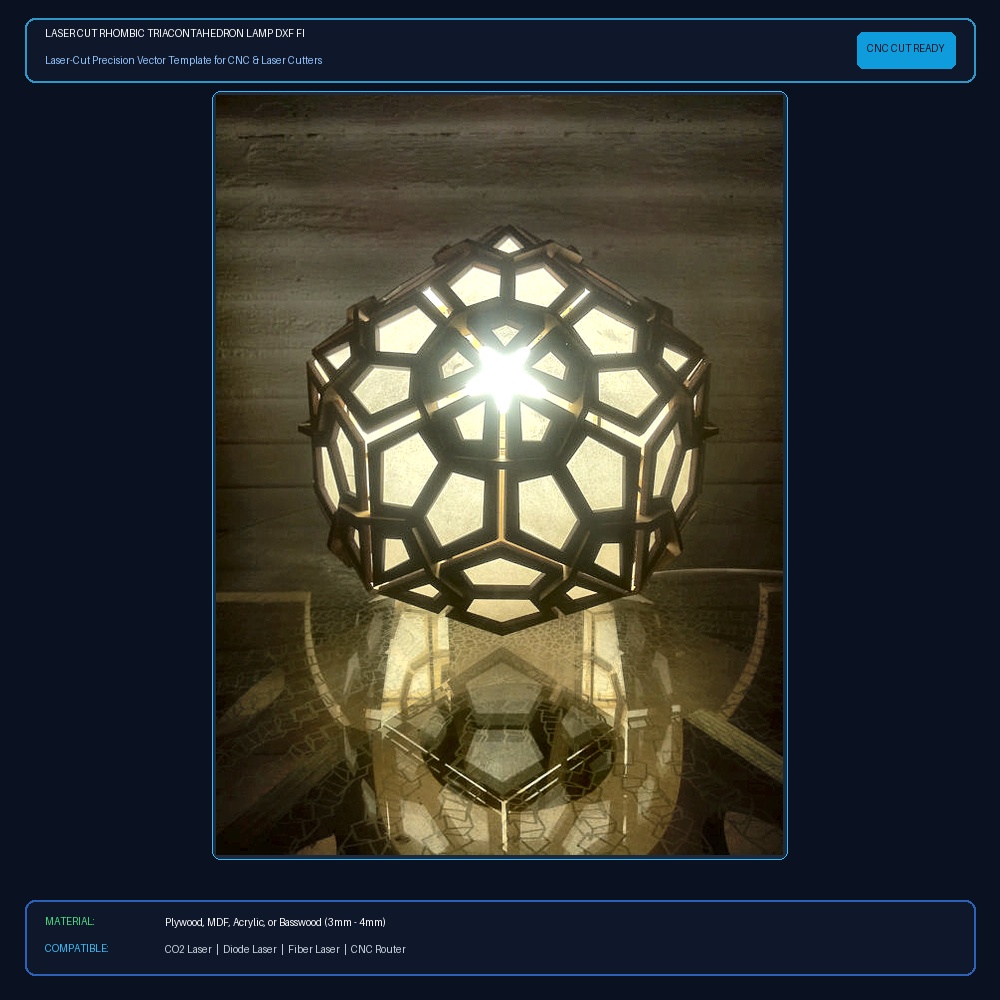 Laser Cut Rhombic Triacontahedron Lamp DXF File Free Download View 2