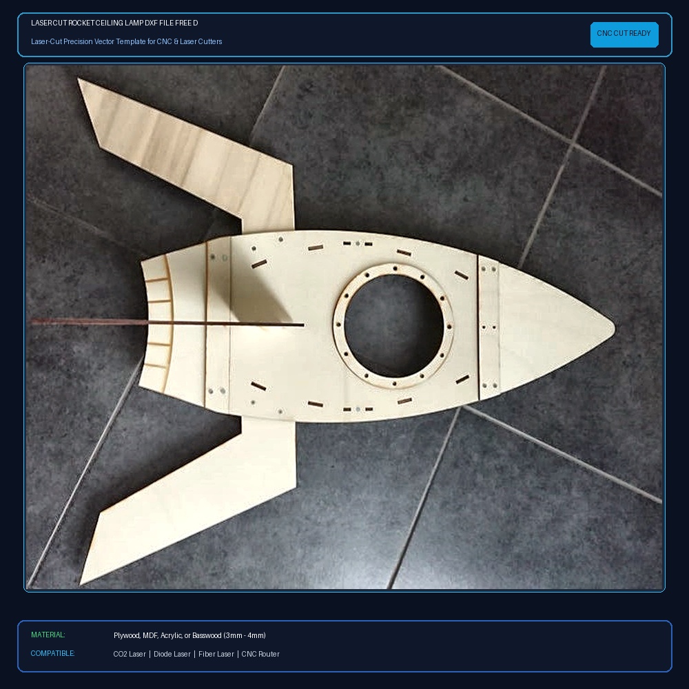 Laser Cut Rocket Ceiling Lamp DXF File Free Download View 2