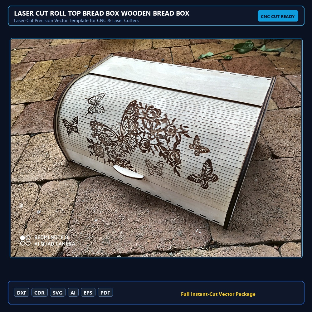 Laser Cut Roll Top Bread Box Wooden Bread Box With Sliding Door 4mm