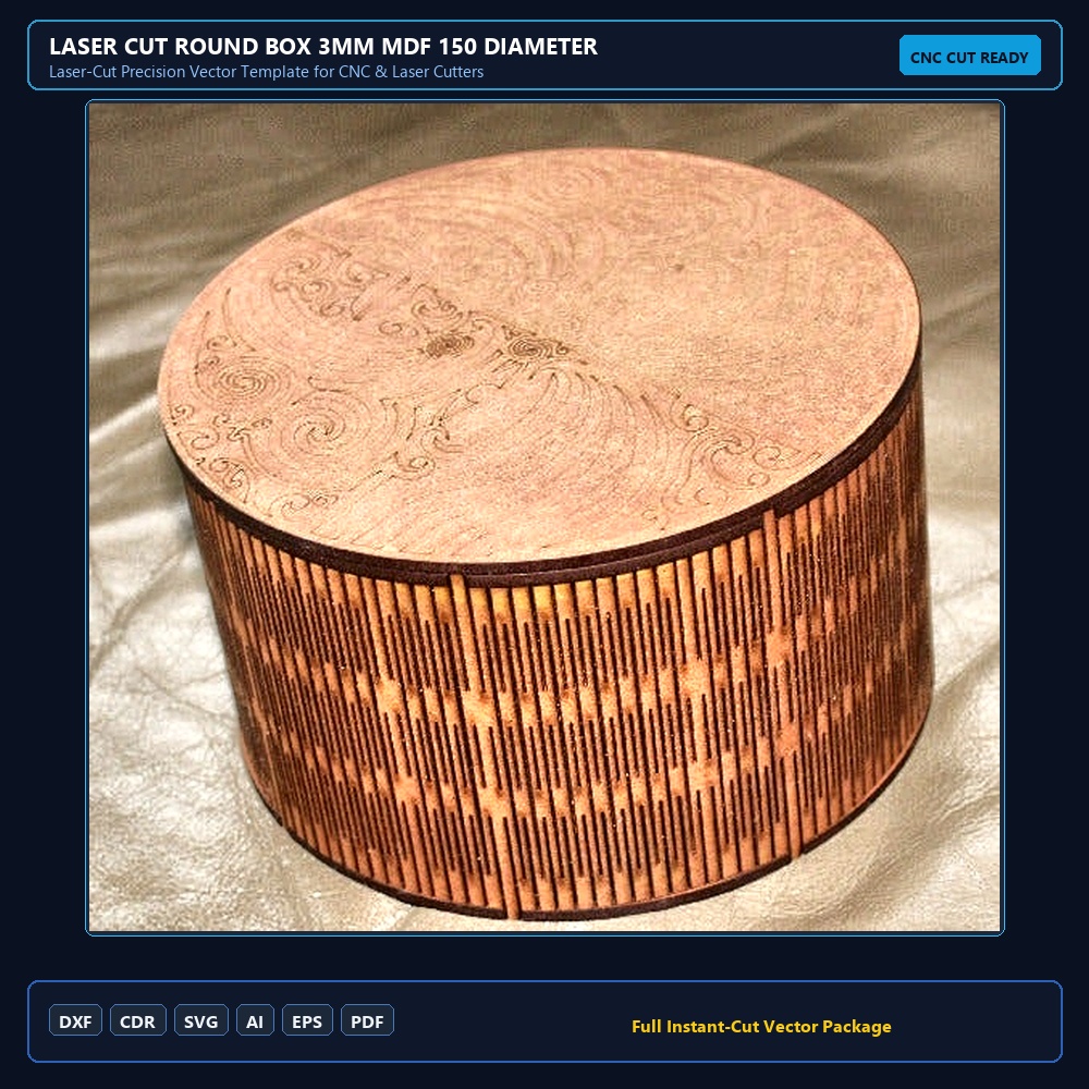 Laser Cut Round Box 3mm MDF 150 Diameter