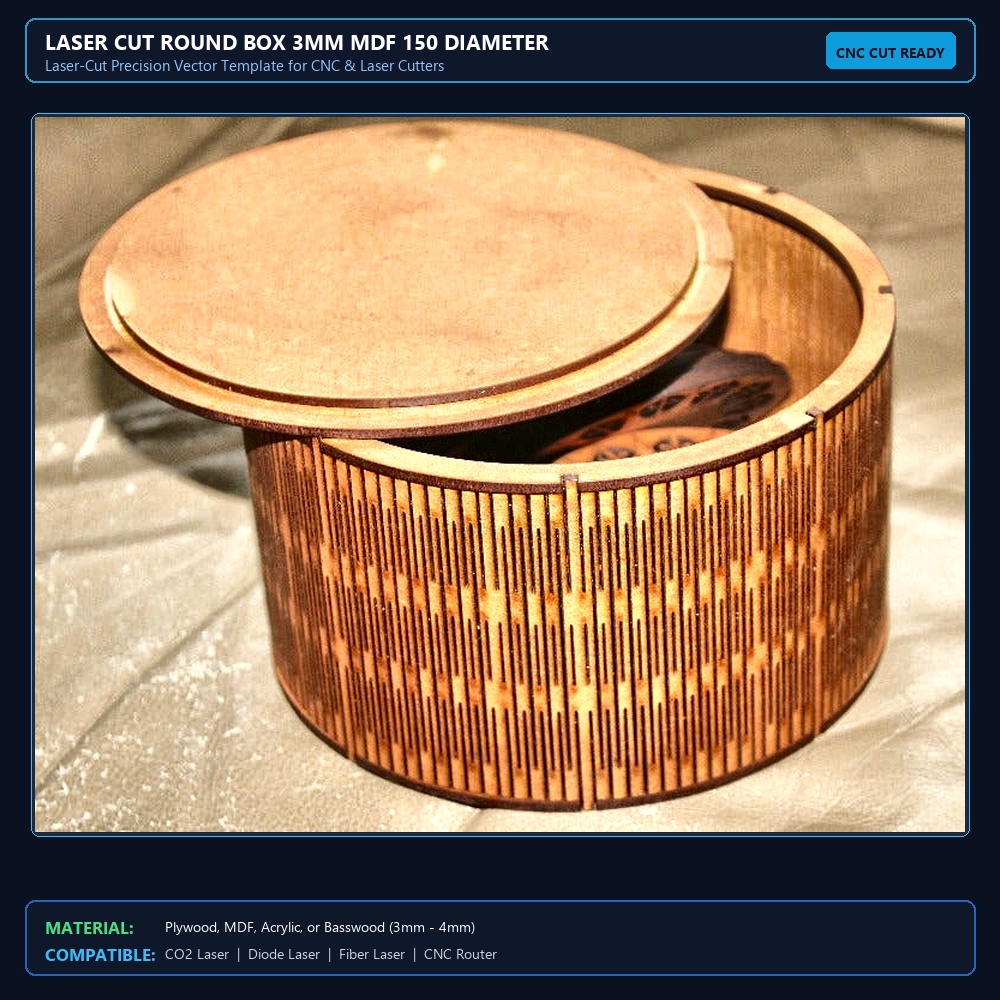Laser Cut Round Box 3mm MDF 150 Diameter View 2
