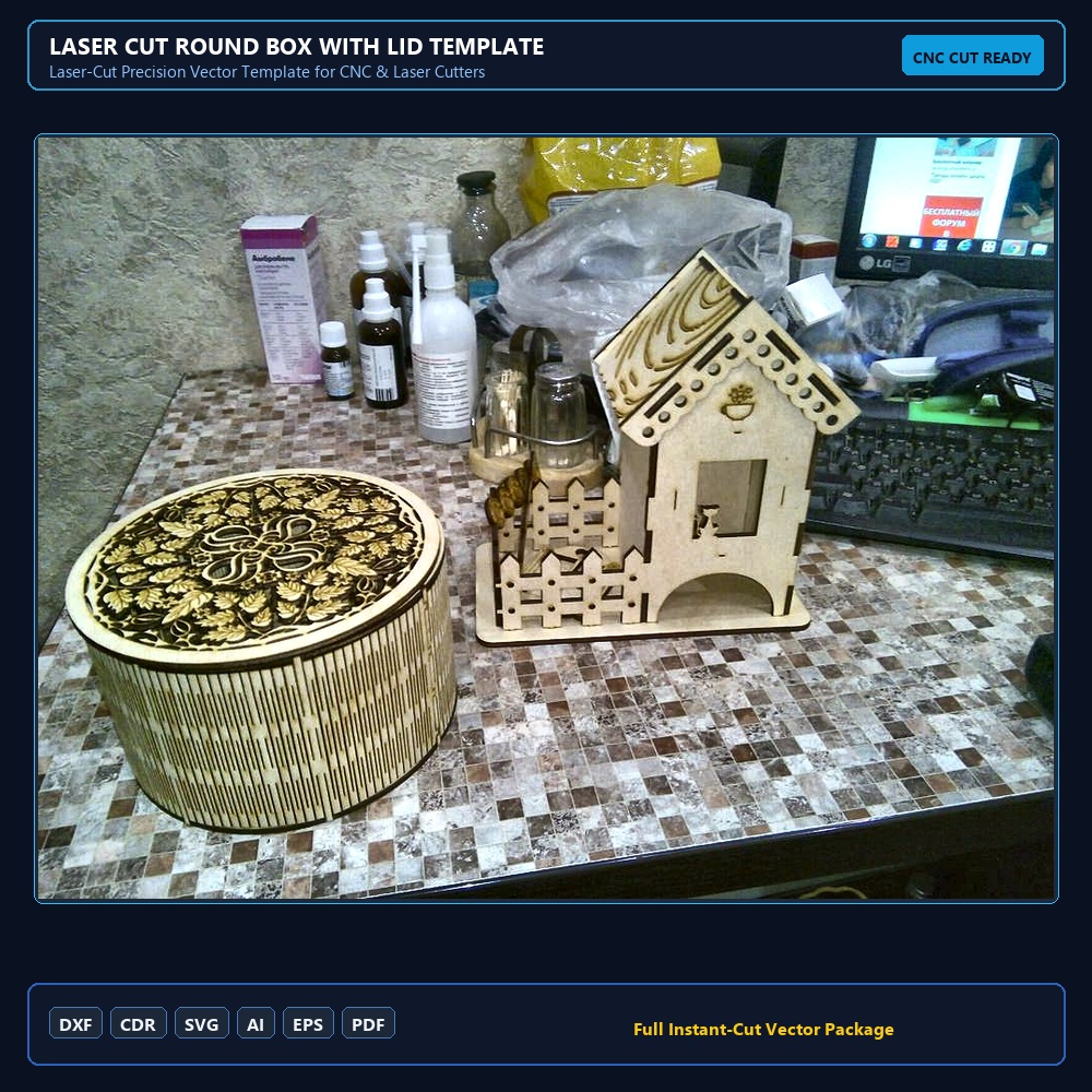 Laser Cut Round Box with Lid Template