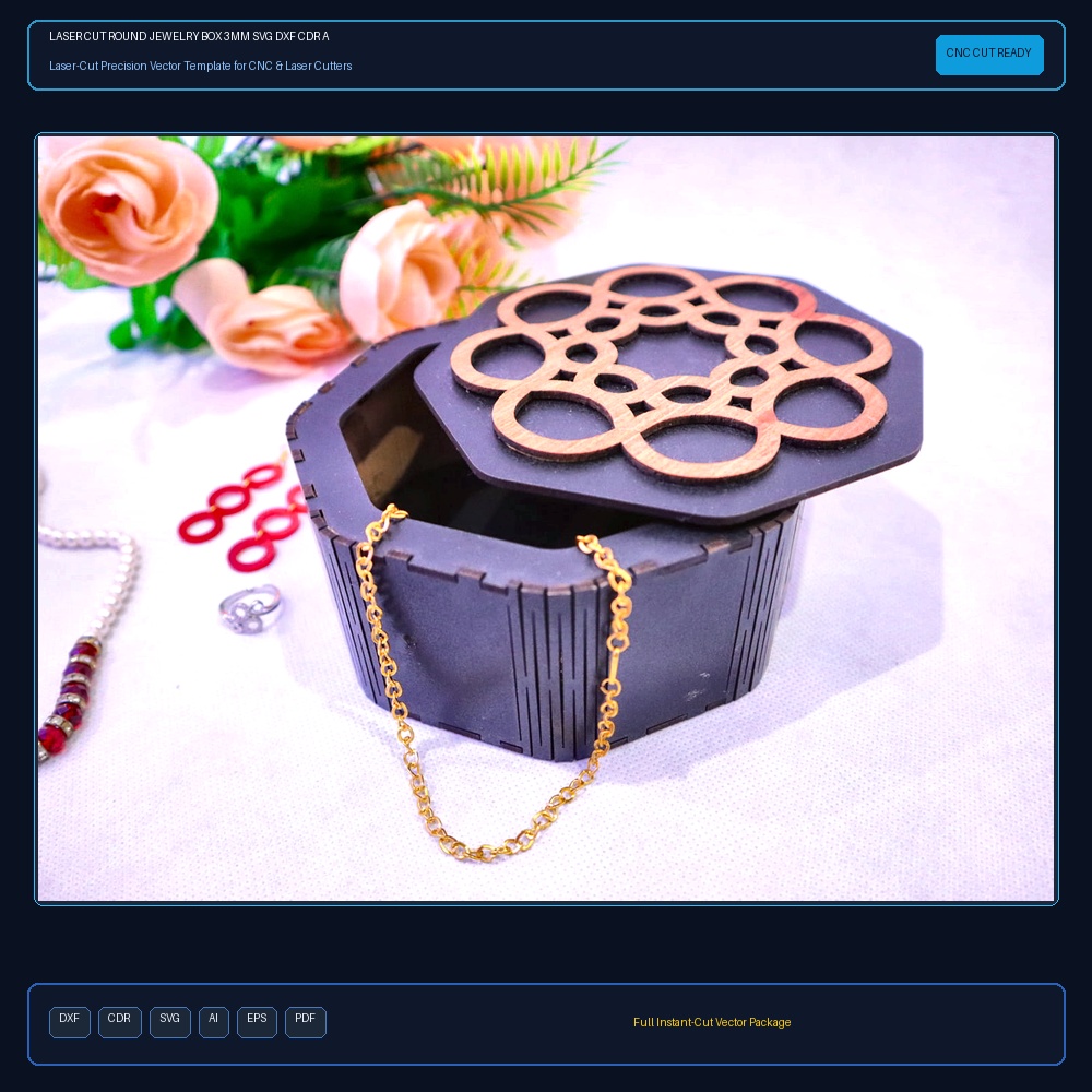 Laser Cut Round Jewelry Box Multi-Tier 3mm
