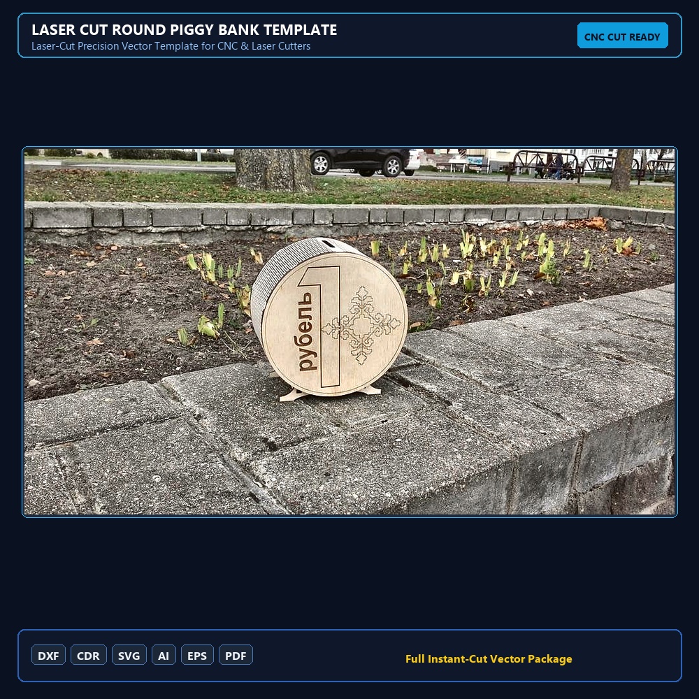 Laser Cut Round Piggy Bank Template