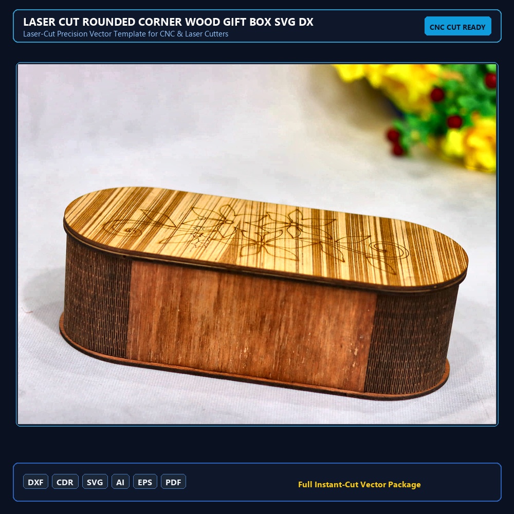 Laser Cut Rounded Corner Wood Gift Box SVG DXF CDR AI PDF Free Download