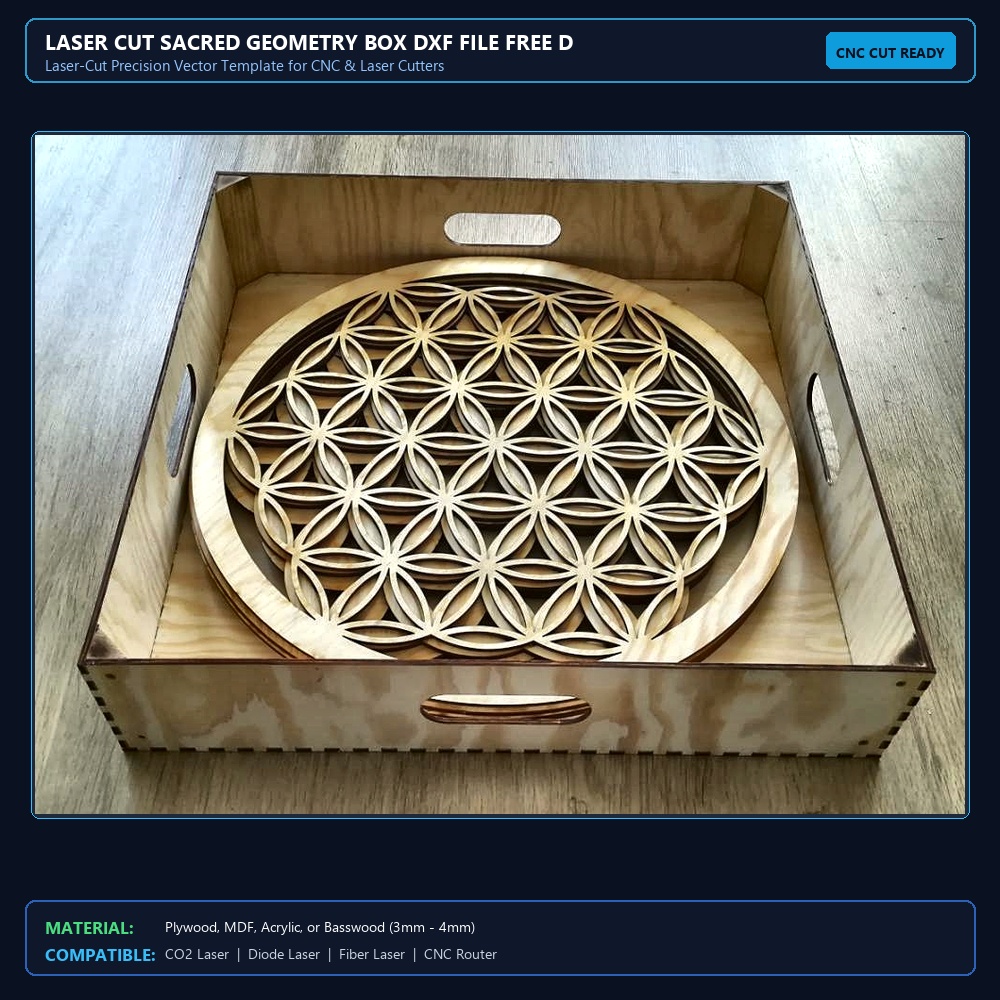 Laser Cut Sacred Geometry Box DXF File Free Download View 2