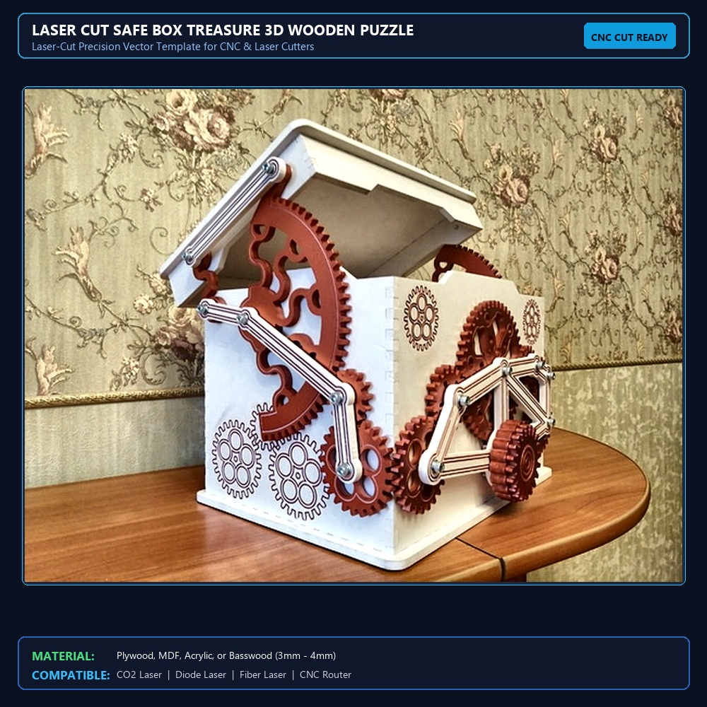Laser Cut Safe Box Treasure 3D Wooden Puzzle View 2