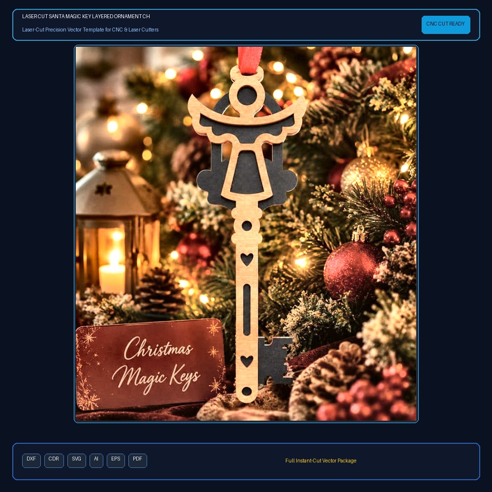 Laser Cut Santa Magic Key Layered Ornament Christmas Decor
