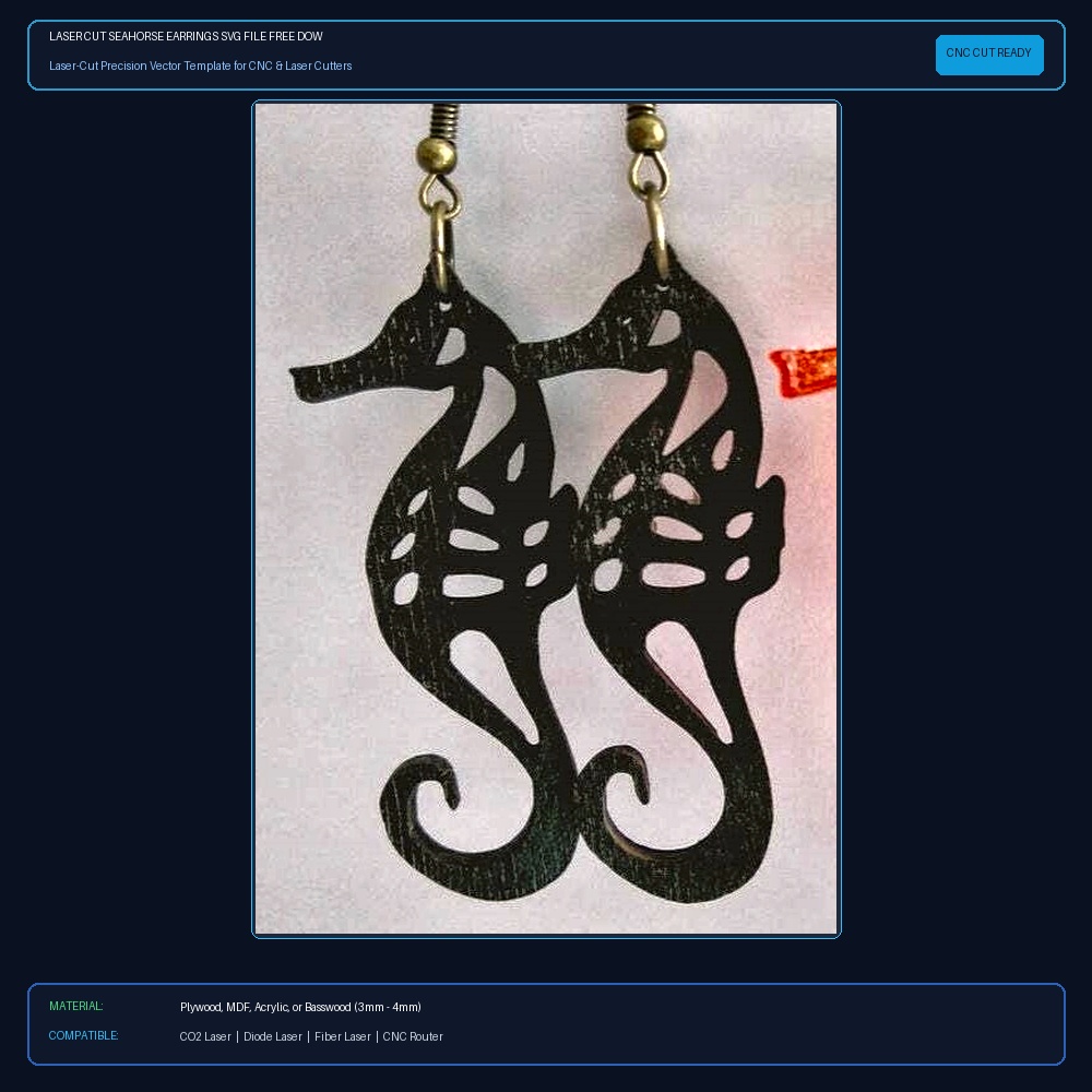 Laser Cut Seahorse Earrings SVG File Free Download View 2