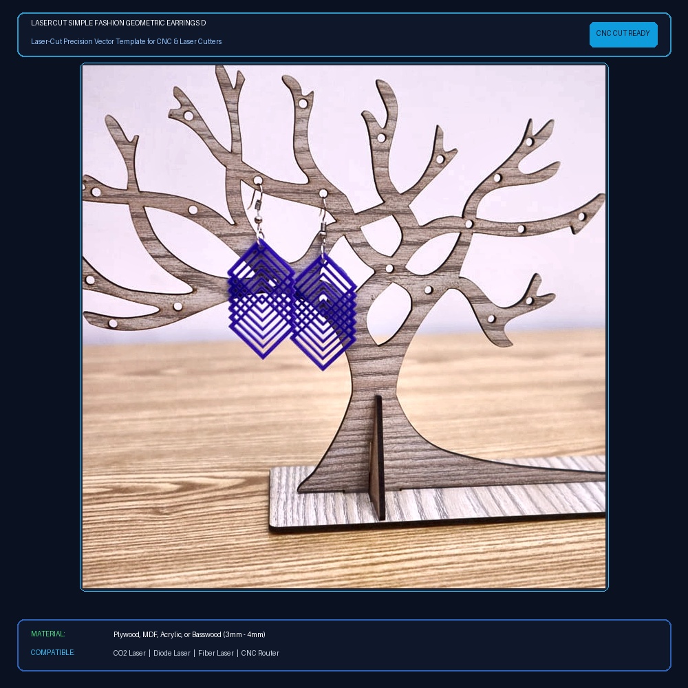 Laser Cut Simple Fashion Geometric Earrings DXF File Free Download View 2