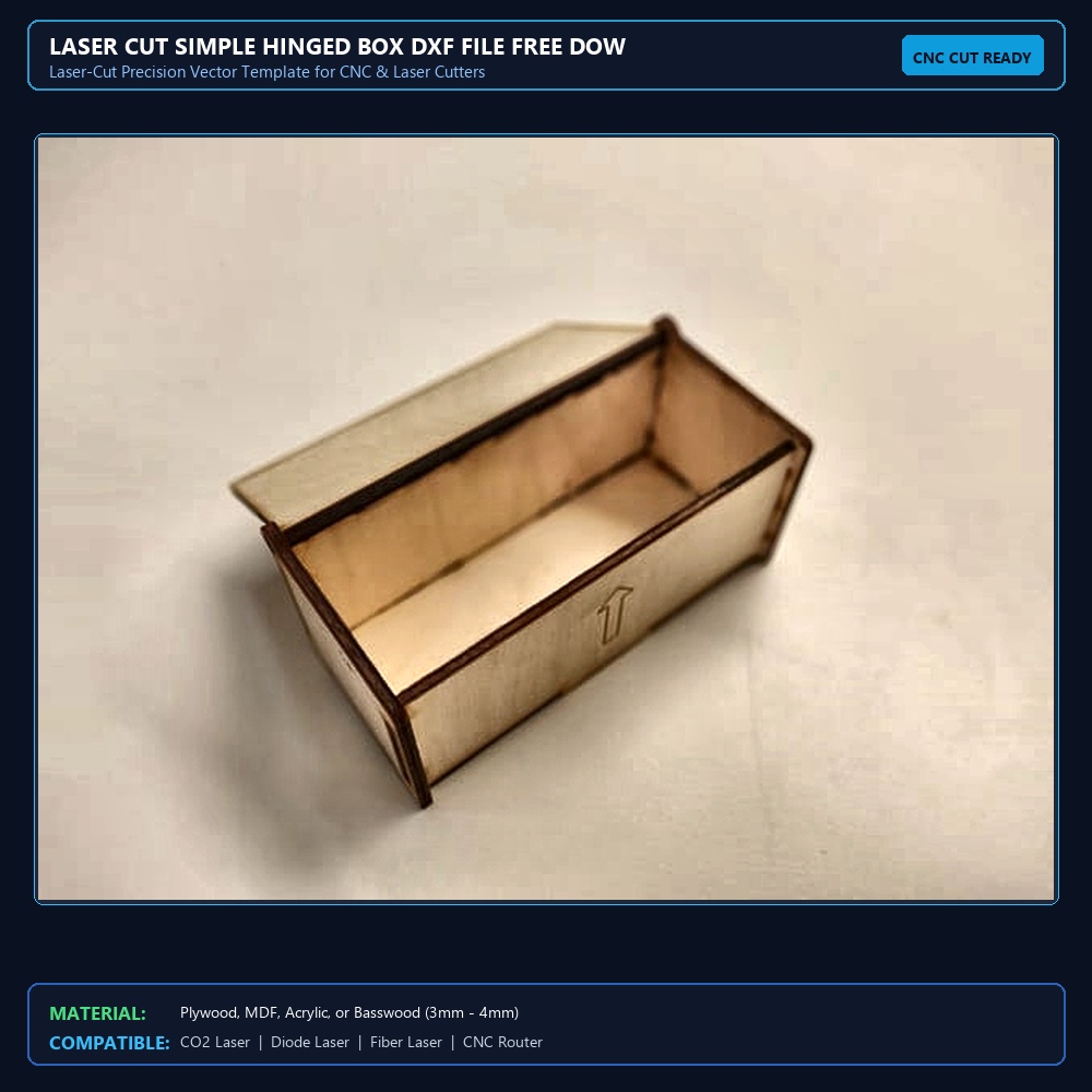 Laser Cut Simple Hinged Box DXF File Free Download View 2