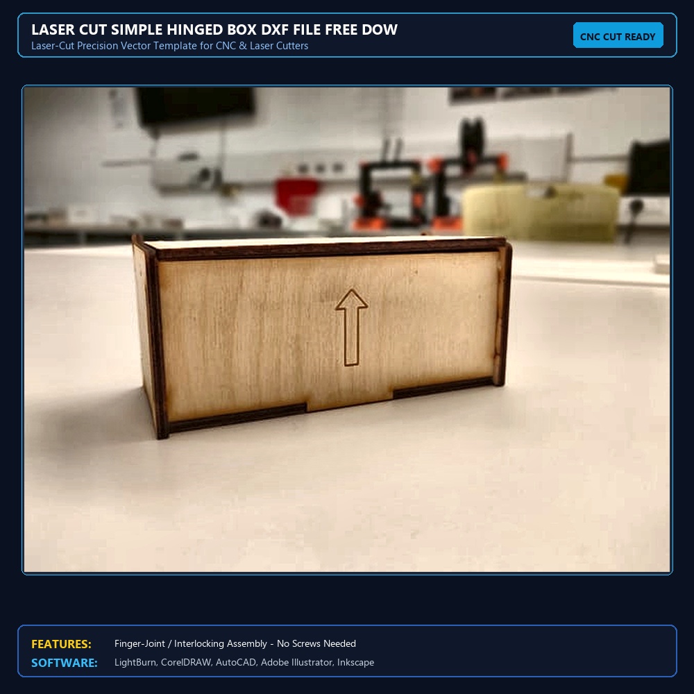Laser Cut Simple Hinged Box DXF File Free Download View 3