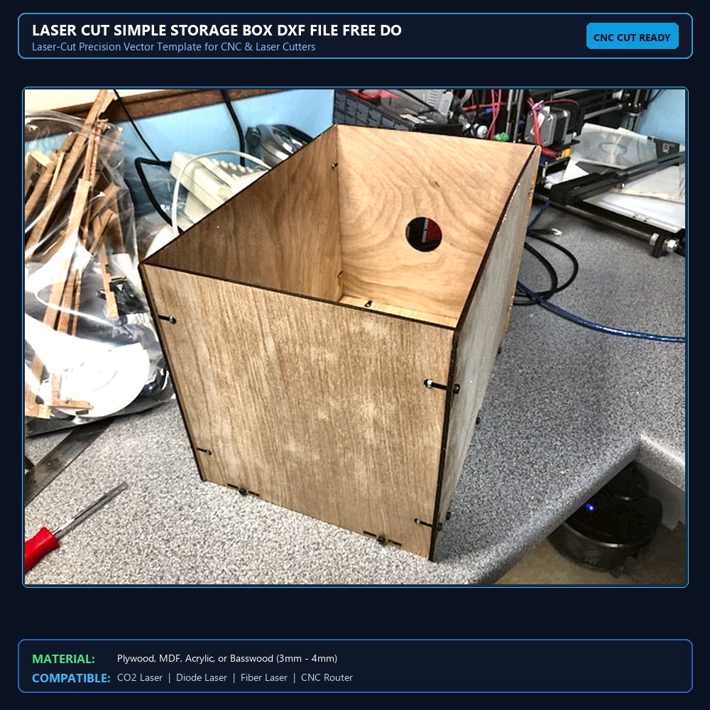 Laser Cut Simple Storage Box DXF File Free Download View 2