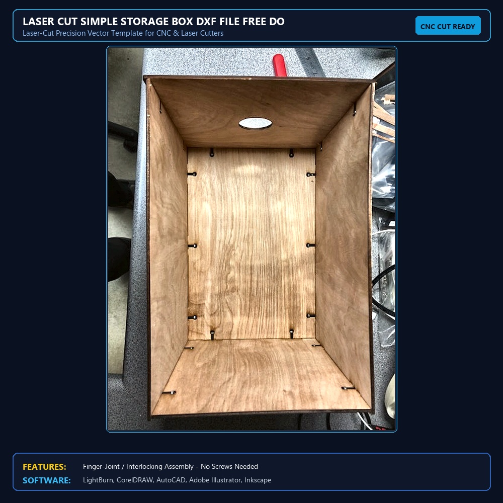 Laser Cut Simple Storage Box DXF File Free Download View 3