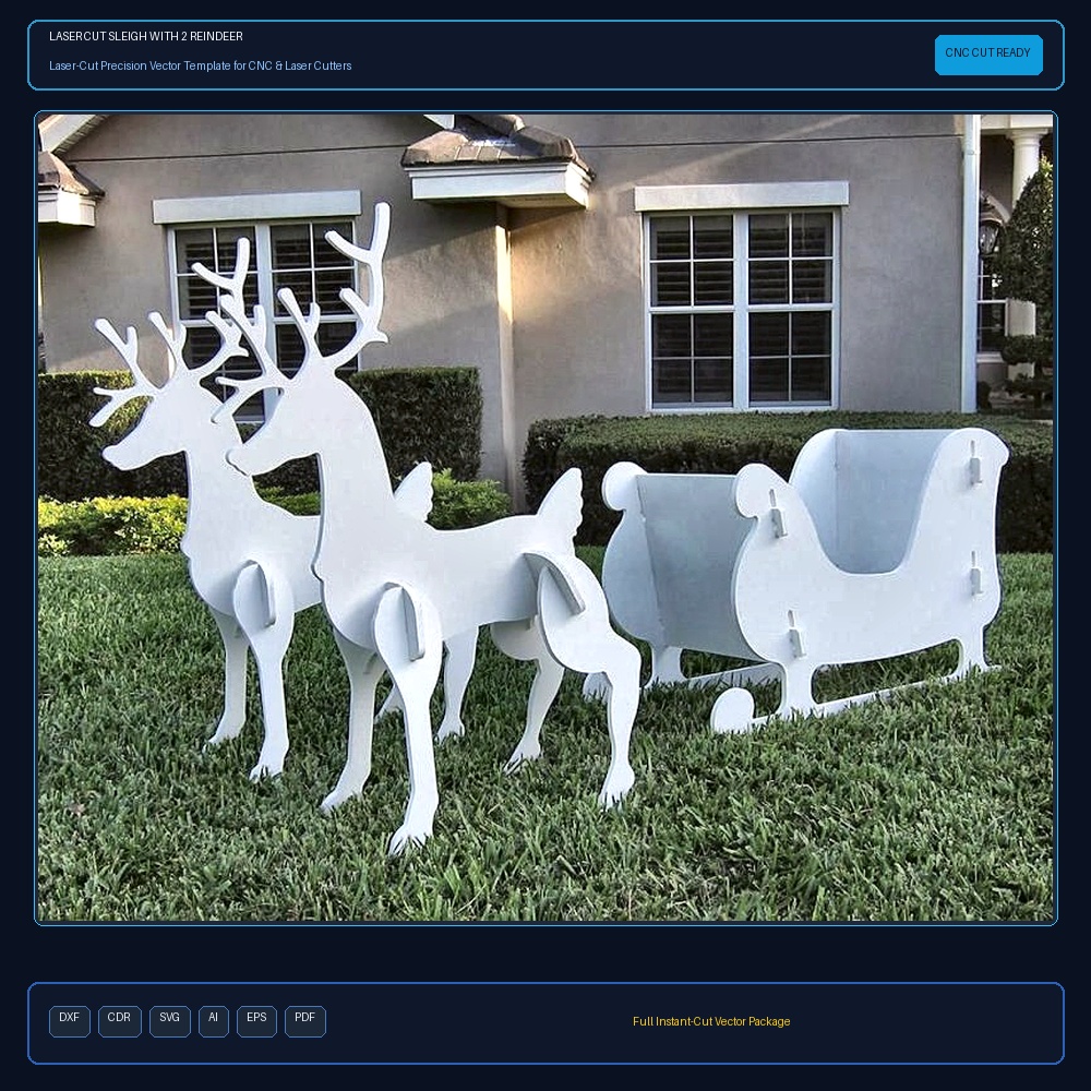 Laser Cut Sleigh With 2 Reindeer