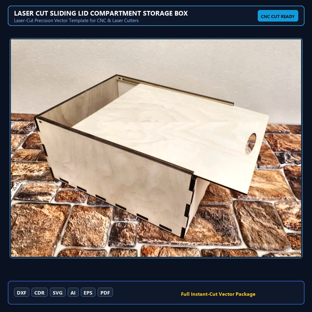 Laser Cut Sliding Lid Compartment Storage Box