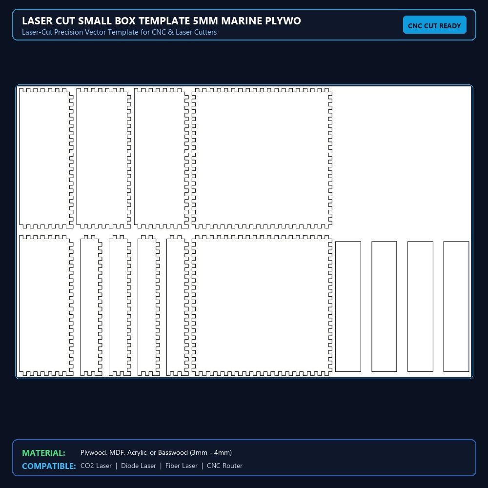 Laser Cut Small Box Template 5mm Marine Plywood DXF File Free Download View 2