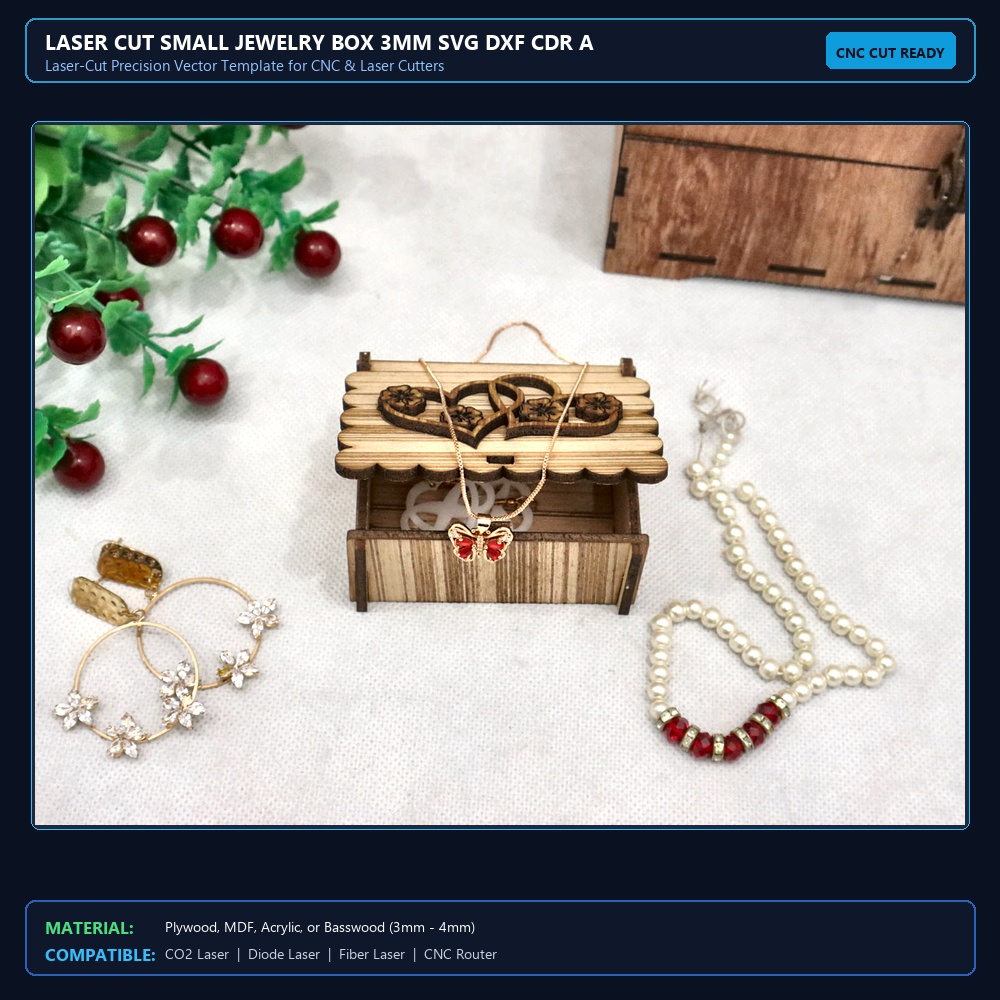 Laser Cut Small Jewelry Box 3mm SVG DXF CDR AI PDF Free Download View 2
