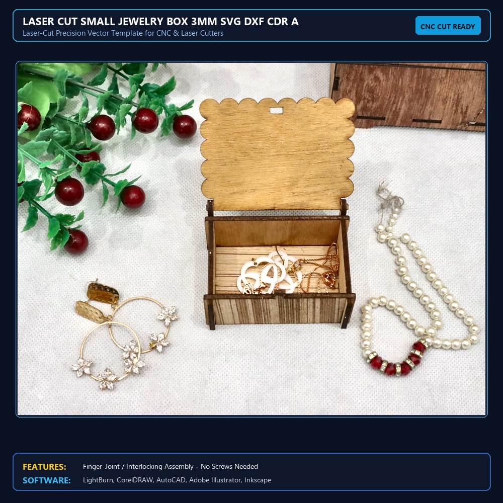 Laser Cut Small Jewelry Box 3mm SVG DXF CDR AI PDF Free Download View 4