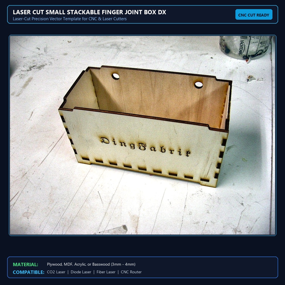Laser Cut Small Stackable Finger Joint Box DXF File Free Download View 2