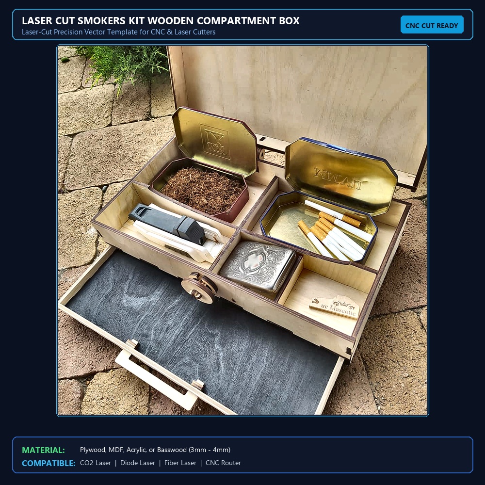 Laser Cut Smokers Kit Wooden Compartment Box With Lid 6mm View 2