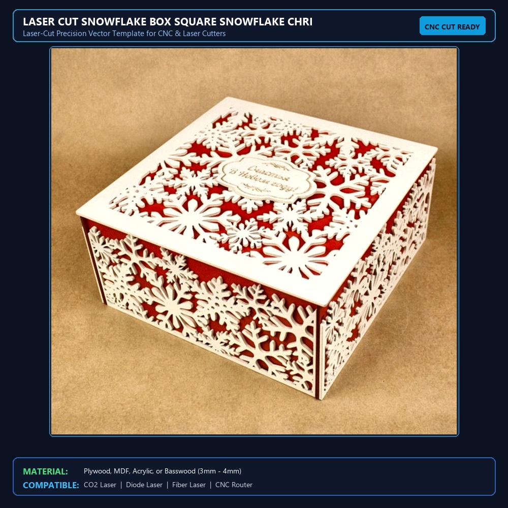 Laser Cut Snowflake Box Square Snowflake Christmas Gift Box View 2