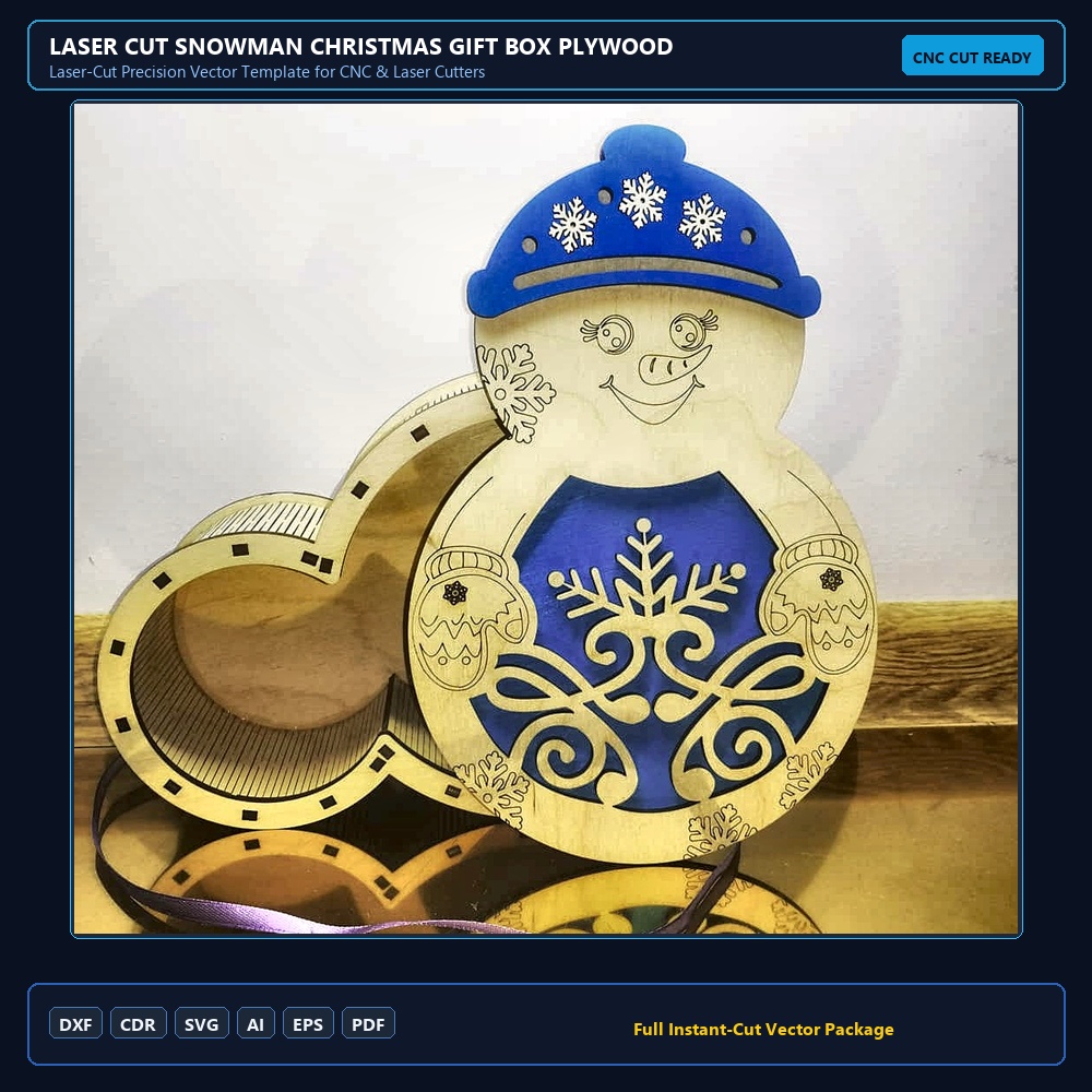 Laser Cut Snowman Christmas Gift Box Plywood