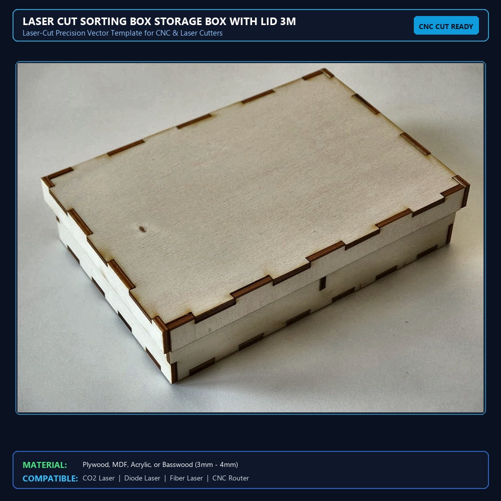 Laser Cut Sorting Box Storage Box With Lid 3mm DXF File Free Download View 2