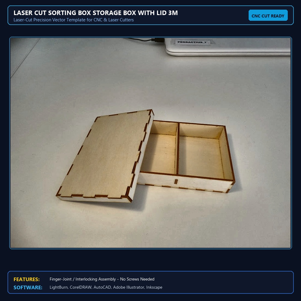 Laser Cut Sorting Box Storage Box With Lid 3mm DXF File Free Download View 3