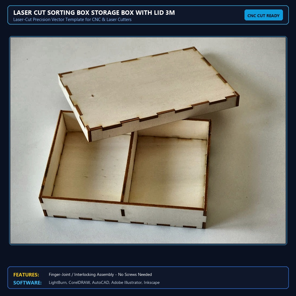 Laser Cut Sorting Box Storage Box With Lid 3mm DXF File Free Download View 4