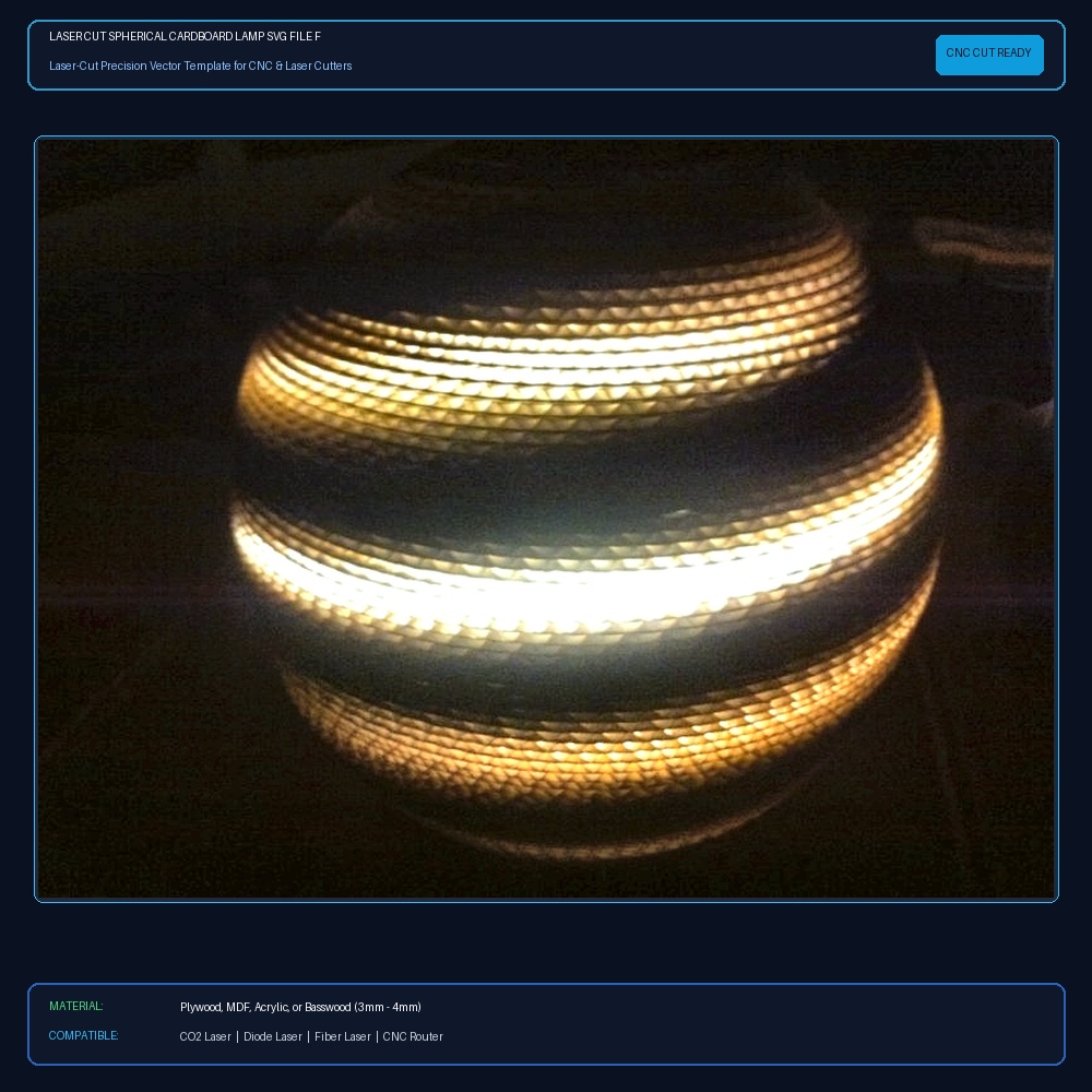 Laser Cut Spherical Cardboard Lamp SVG File Free Download View 2